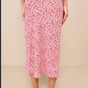 Lulu's Pink Floral Midi Skirt